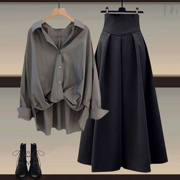 ブラック/スカート+グレー/シャツ